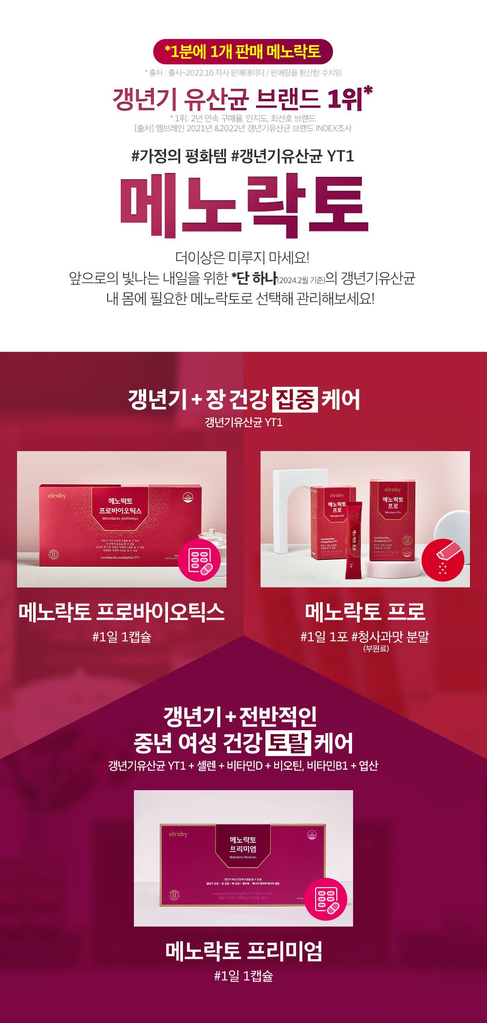 NEW [YT1] 메노락토 프리미엄(갱년기유산균YT1+비타민D 함유) 6개월분